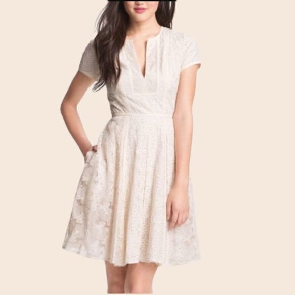 BCBG MaxAzaria Cream Lace Kirsten Rose Whisper Mini Dress Size 4 - Picture 1 of 13